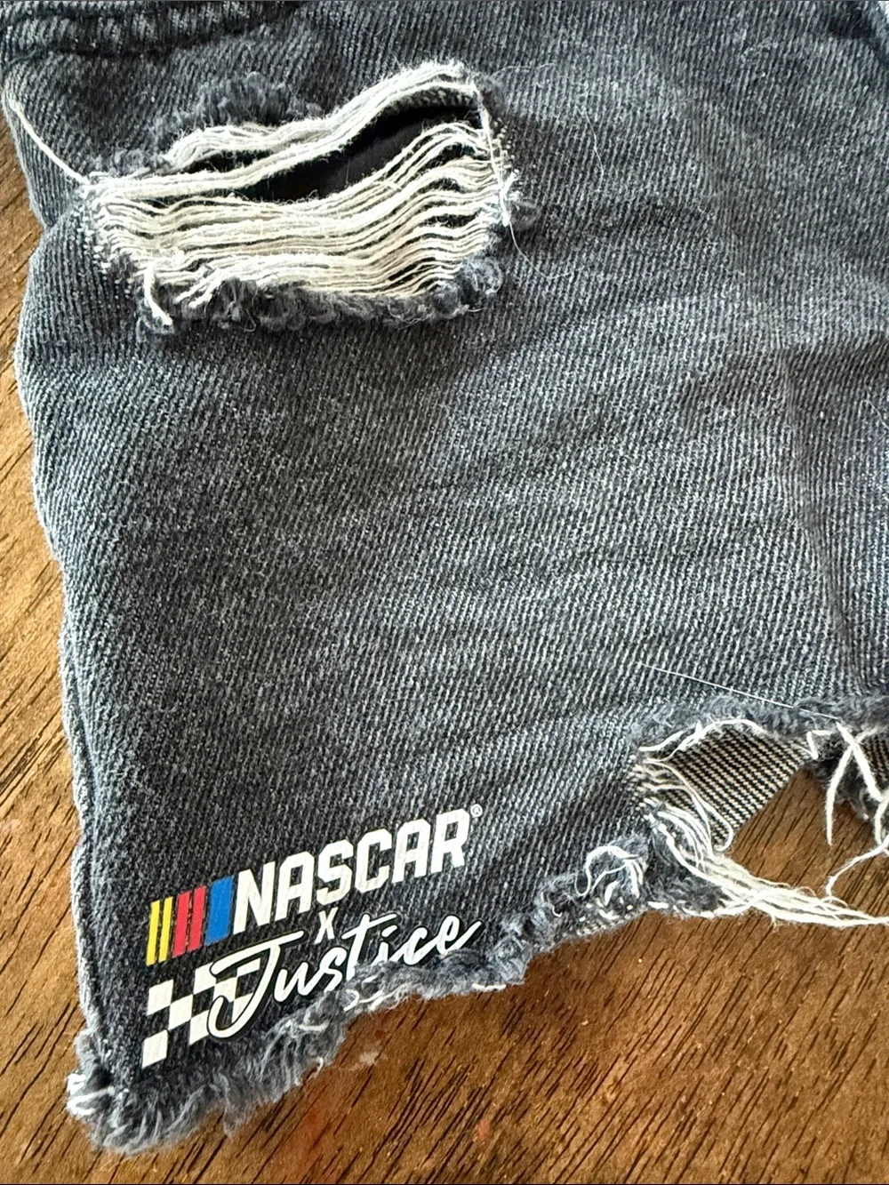 Girls Justice x NASCAR Black Distressed Denim Shorts
